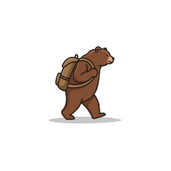 Obraz premium Cartoon Bear Wearing Backpack Walking Forward Illustration