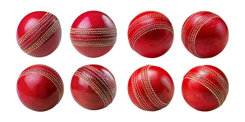 Collection of Red Cricket Balls on White Background for Sport Themes, isolated on transparent background