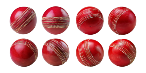 Collection of Red Cricket Balls on White Background for Sport Themes, isolated on transparent background