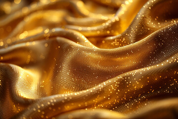 Luxurious Golden Silk Fabric with Smooth Folds and Soft Texture