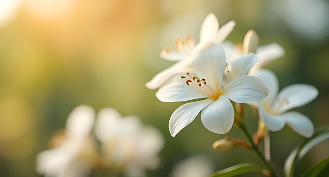 A serene close-up of Hatai Yatthip flowers in full bloom with soft, blurred background and gentle lighting