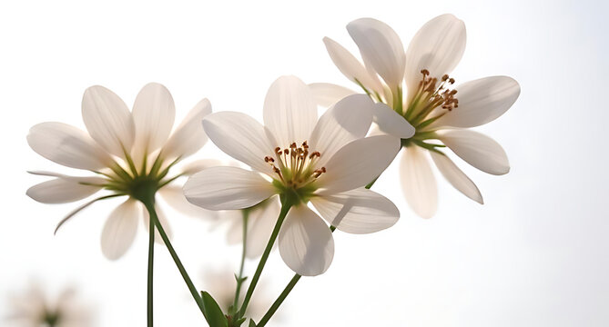 A close-up of Hatai Yatthip flowers against a bright sky, with the petals gently illuminated 