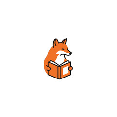 Cartoon Fox Reading a Book Against a White Background