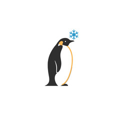 Artistic Illustration of Penguin with a Snowflake on White Background