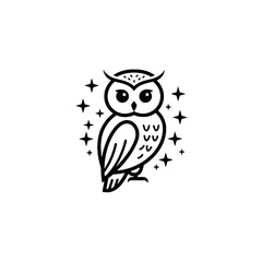 Artistic Owl Line Drawing Surrounded by Sparkling Stars
