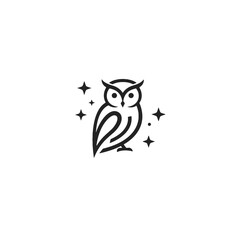 Minimalistic Owl Illustration Featuring Elegant Star Accents for Creative Designs