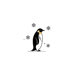 Illustration of a King Penguin with Snowflakes on a White Background