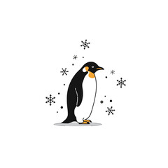 Illustration of a Penguin with Snowflakes on a White Background