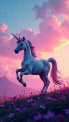 Fototapeta premium Soft and Dreamy Unicorn Silhouette Against Pastel Sky , sky, watercolor, dreamy