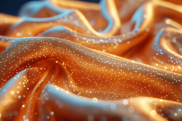 Luxurious Golden Silk Fabric with Smooth Folds and Soft Texture