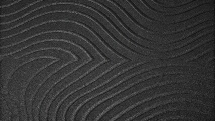 Fototapeta premium Black Icelandic Basalt Sand. Embossed sandy texture. Wavy background. Abstract pattern. Nature design. Reynisfjara beach with black volcanic sand. Reynisdrangar, Iceland Europe