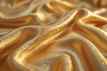 Luxurious Golden Silk Fabric with Smooth Folds and Soft Texture