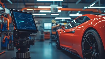 Obraz premium Advanced diagnostic equipment in a high-tech auto repair environment