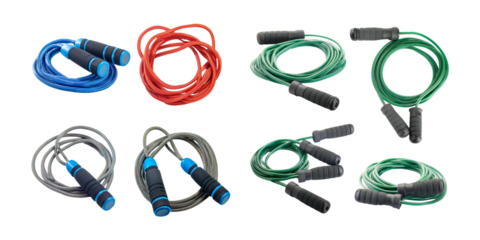Various Jump Ropes for Fitness Training and Exercise Activities, isolated on transparent background