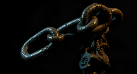 Obraz premium A broken chain breaking in half, symbolizing the break with digital security The background.AI GENERATED 
