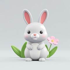 Obraz premium A cute animated bunny with pink inside of its ears.