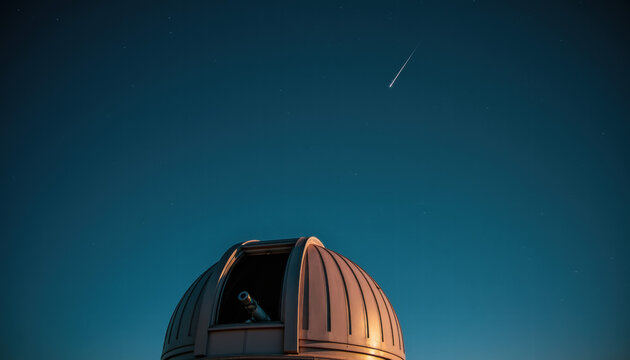 Observatory Dome Under Night Sky with Shooting Star