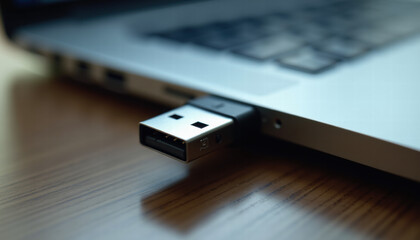 USB Flash Drive Plugged into Laptop