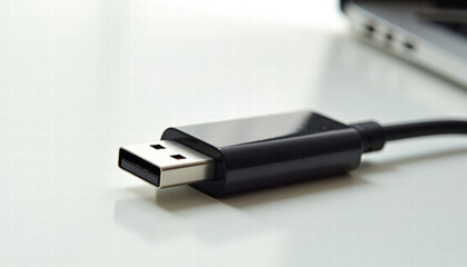 Fototapeta premium USB Cable Connector Plugged into Laptop
