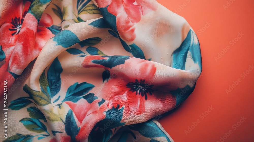 Poster close up view of patterned fabric with floral designs perfect for design projects and creative inspi