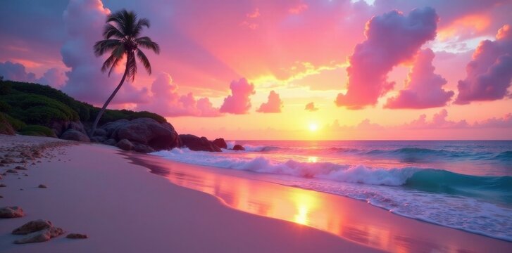 Soft pastel rainbow sunset over a beach at dusk, sunset, golden, pastel