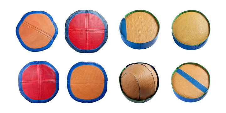 Colorful Round Mats for Play and Exercise in Various Designs, isolated on transparent background