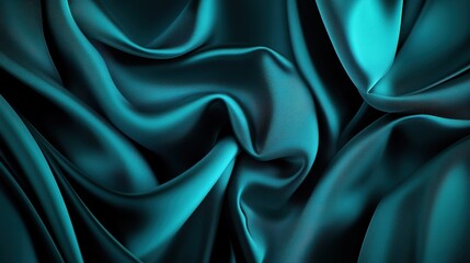 Fototapeta premium Luxurious Teal Silk Fabric with Smooth, Flowing Texture Captured in Soft Natural Light