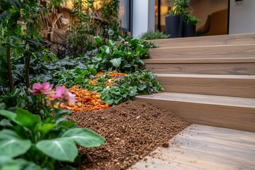 Obraz premium Vibrant Compost Pile With Fresh Vegetable Scraps Enhances Urban Eco-Friendly Gardening. Generative AI