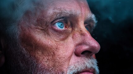 Obraz premium Elderly Man s Face Close up Wrinkles Nostalgia Memory Reflection Thoughtful Wisdom