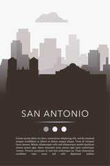 Naklejka premium San Antonio city template for website, presentation, front page, invitation, publication sheet with skyline, landmarks. Vector Texas state, USA image layout, simple and grayscale