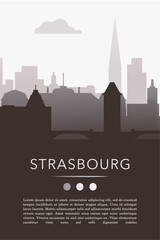 Obraz premium Strasbourg city template for website, presentation, front page, invitation, publication sheet with skyline, landmarks. Vector France image layout, simple and grayscale