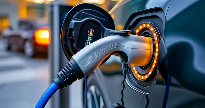 Close-Up of Electric Vehicle Charging