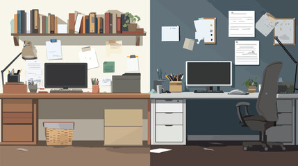 Before-and-After Workspace Transformation Symbolizing Productivity Improvement, Improvement