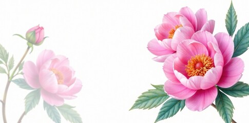 Naklejka premium Soft watercolor peonies against a white background , peony, nature