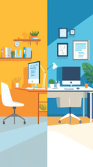 Fototapeta premium Before-and-After Workspace Transformation Symbolizing Productivity Improvement, Improvement