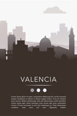 Fototapeta premium Valencia city template for website, presentation, front page, invitation, publication sheet with skyline, landmarks. Vector Spain image layout, simple and grayscale
