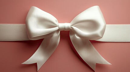 Elegant white satin bow on a soft pink background, ideal for gift wrapping or decoration