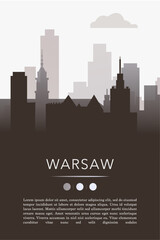 Fototapeta premium Warsaw city template for website, presentation, front page, invitation, publication sheet with skyline, landmarks. Vector Poland image layout, simple and grayscale