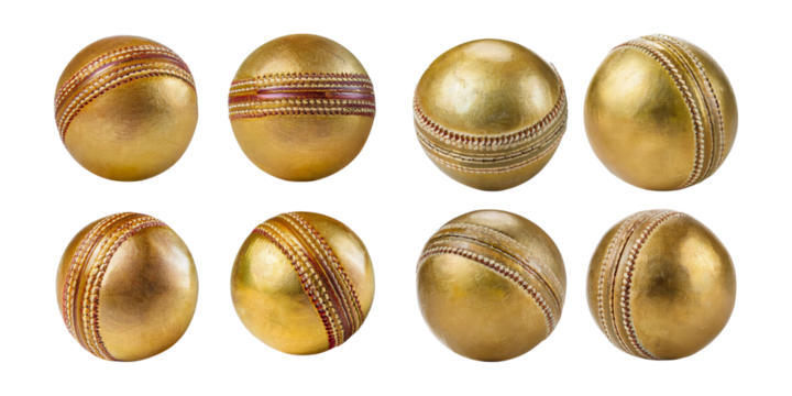 Golden Cricket Balls Displayed in a Flat Layout on a White Background