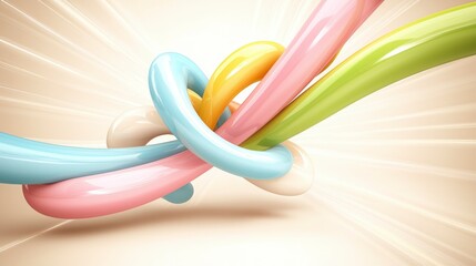 Abstract Colorful Tubes Knot  3D Render  Pastel  Swirls  Design Element