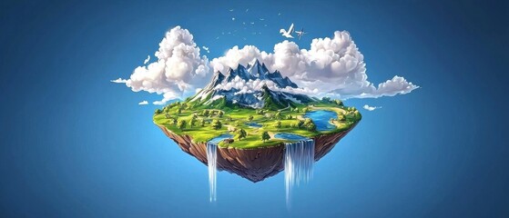 Floating island adventure enchanted landscape digital art bright sky fantasy world nature's beauty