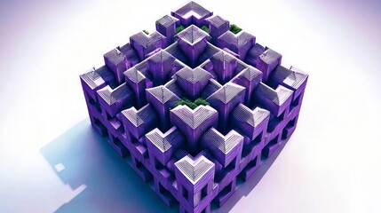 Abstract Purple Geometric Structure  3D Render  Interlocking Shapes  Modern Design  Archit