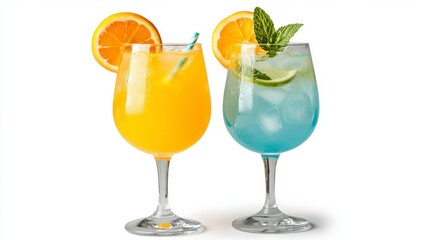 Orange and Blue Cocktails with Fruit Garnish