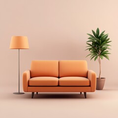 Minimalist Living Room with Orange Sofa