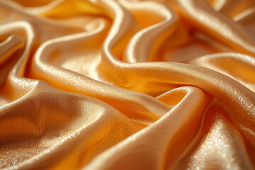 Luxurious Golden Silk Fabric with Smooth Folds and Soft Texture