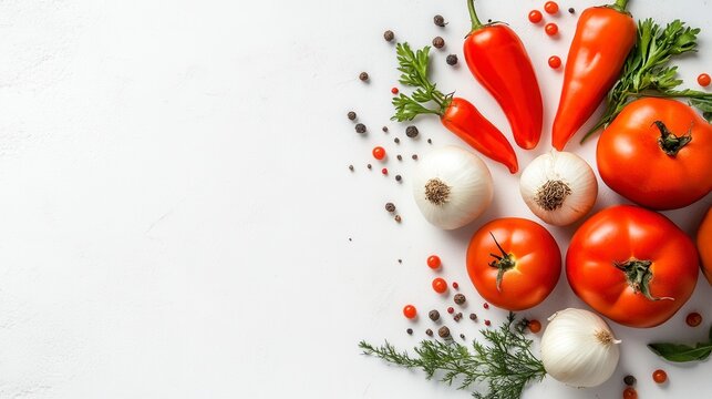 Red Vegetables and Herbs on White Background