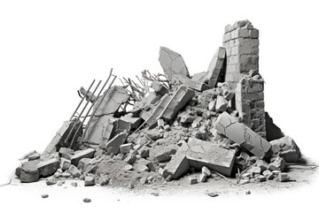 Ruin rubble broken ruins white background.
