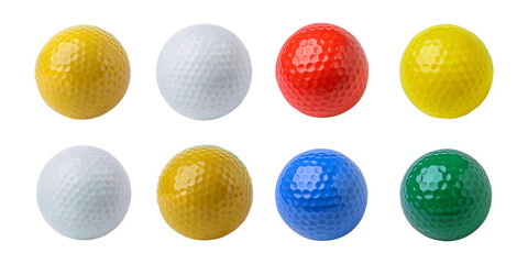 Colorful Golf Balls Arranged in a Square Pattern on White Background