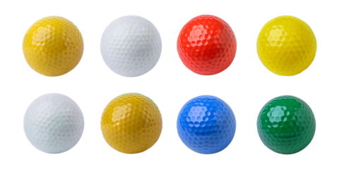 Colorful Golf Balls Arranged in a Square Pattern on White Background