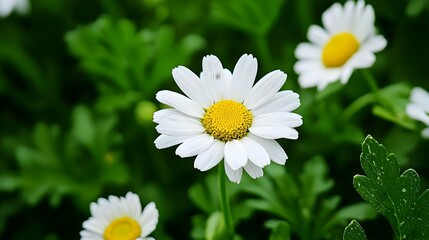 White Daisy With Yellow Center And Green Background